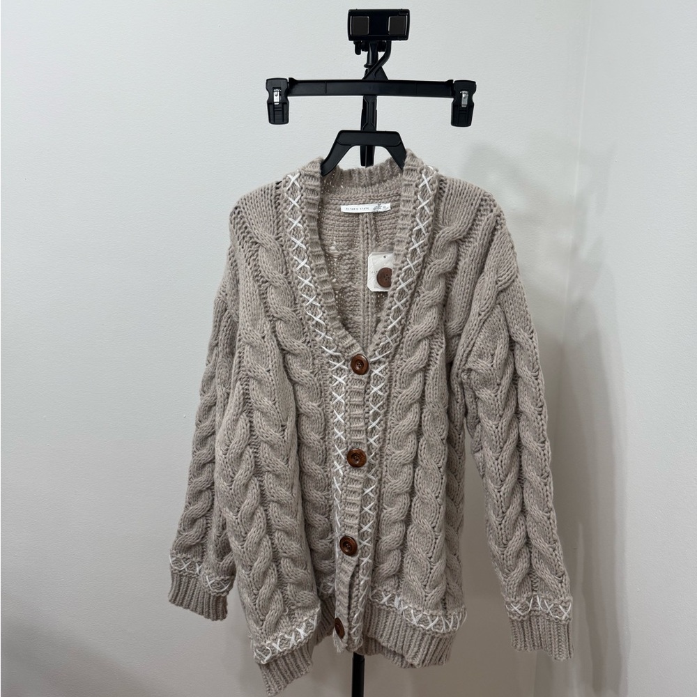 Altar'd State Chunky Knit Cardigan in Soft Beige - Picture 5 of 8